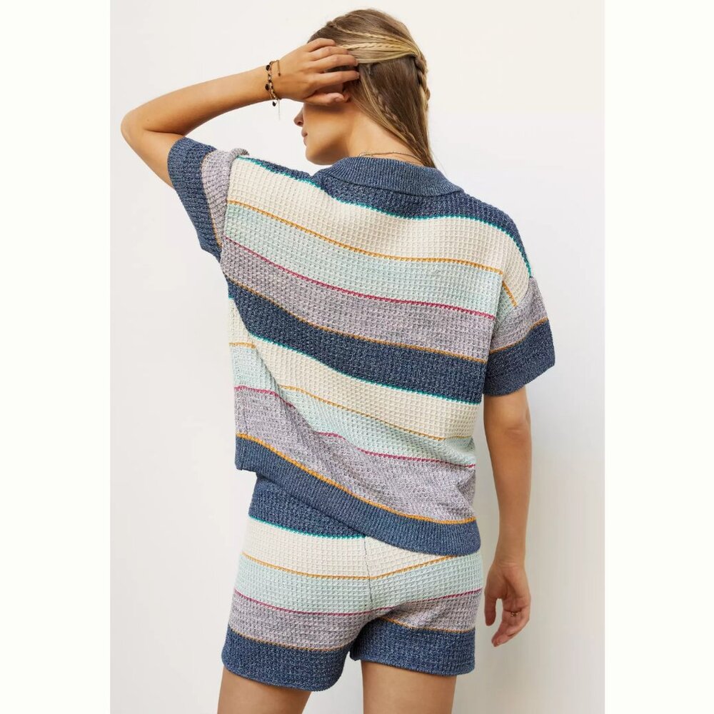 Anthropologie Knit Polo Top Nautical Boho Coastal Cowgirl Oversized Relaxed Fit - Picture 2 of 10